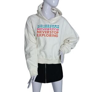 The North Face Cropped Graphic Hoodie  XXL White "Never Stop Exploring" Print